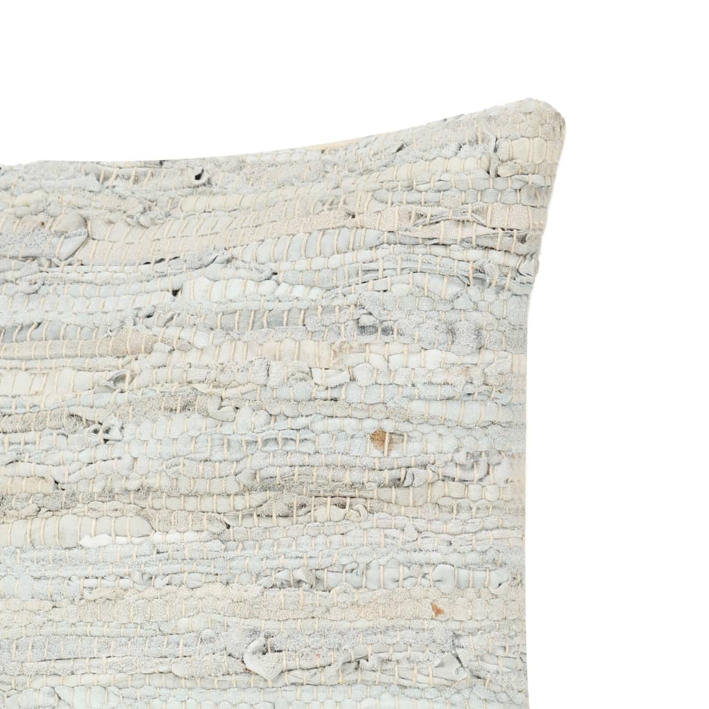 vidaXL Cojín Chindi de cuero y algodón gris claro 60x60 cm