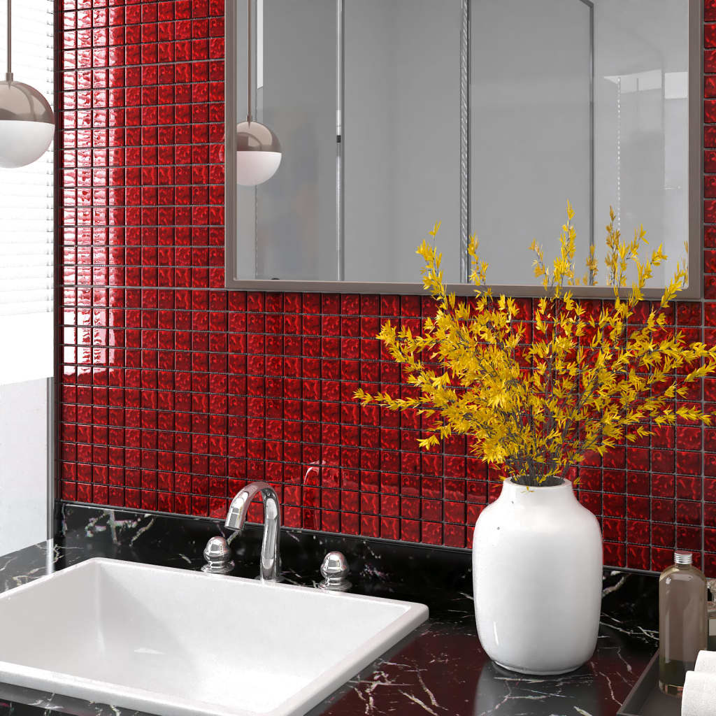 vidaXL Azulejos de mosaico 22 unidades vidrio rojo 30x30 cm