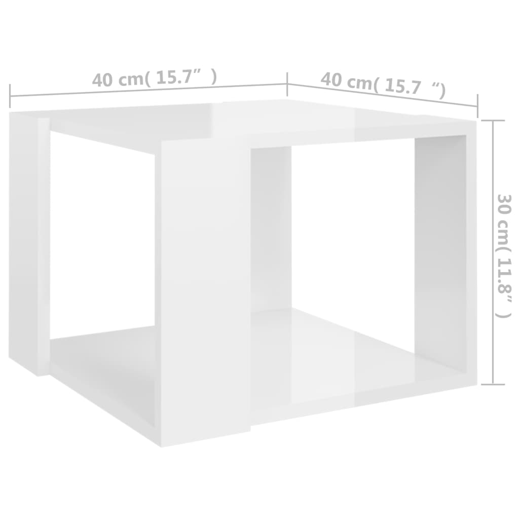 vidaXL Mesa de centro madera contrachapada blanco brillo 40x40x30 cm