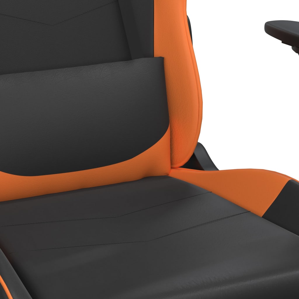 vidaXL Silla gaming masaje y reposapiés cuero sintético negro naranja