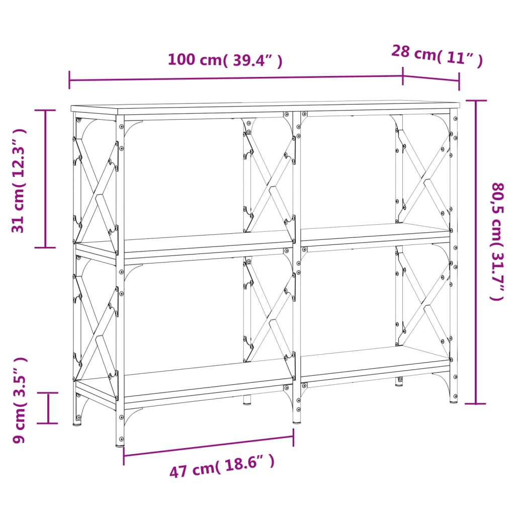 vidaXL Mesa consola madera de ingeniería marrón roble 100x28x80,5 cm