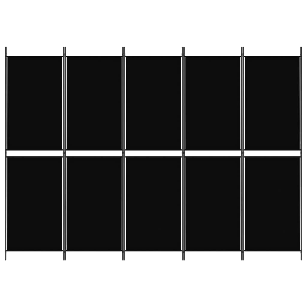 vidaXL Biombo divisor de 5 paneles de tela negro 250x180 cm