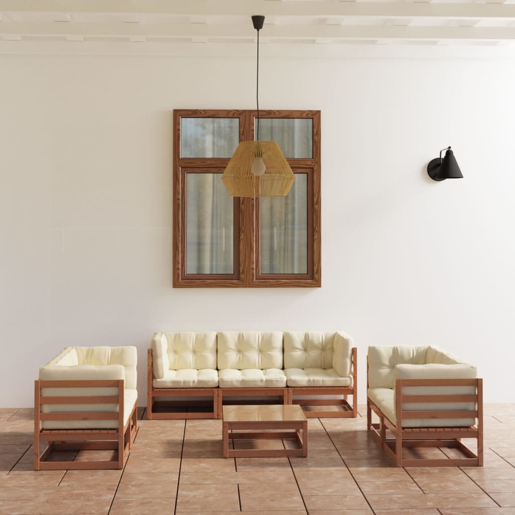 vidaXL Muebles de jardín 8 piezas con cojines de madera de pino maciza