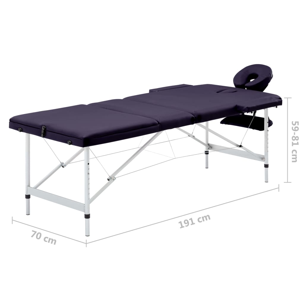 vidaXL Camilla de masaje plegable 3 zonas aluminio morado
