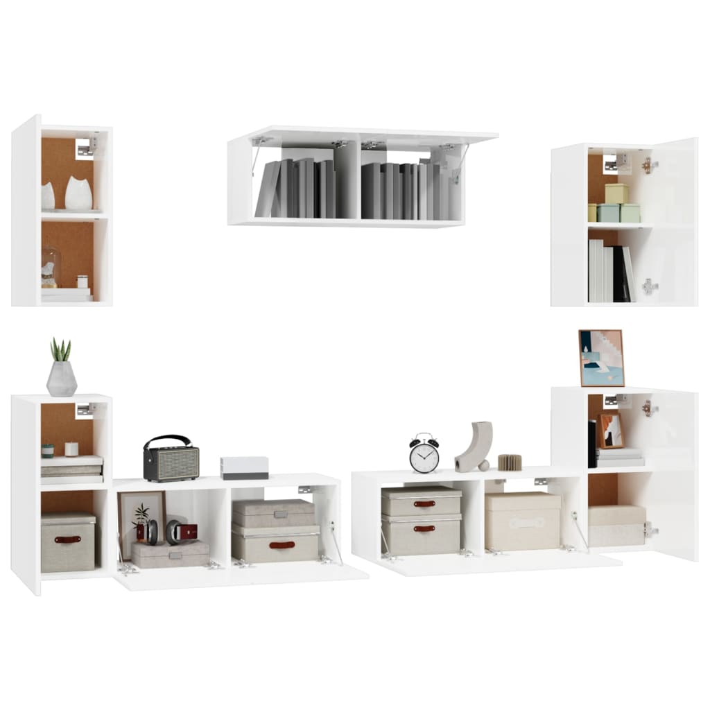 vidaXL Set de muebles de TV 7 pzas madera contrachapada blanco brillo
