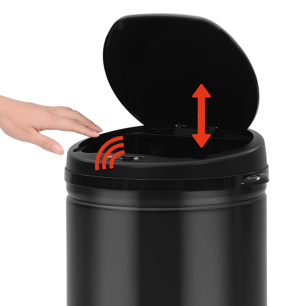 vidaXL Cubo de basura con sensor automático 40L acero al carbono negro