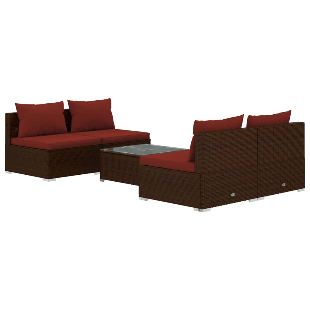 vidaXL Set sofás de jardín 5 piezas y cojines ratán sintético marrón
