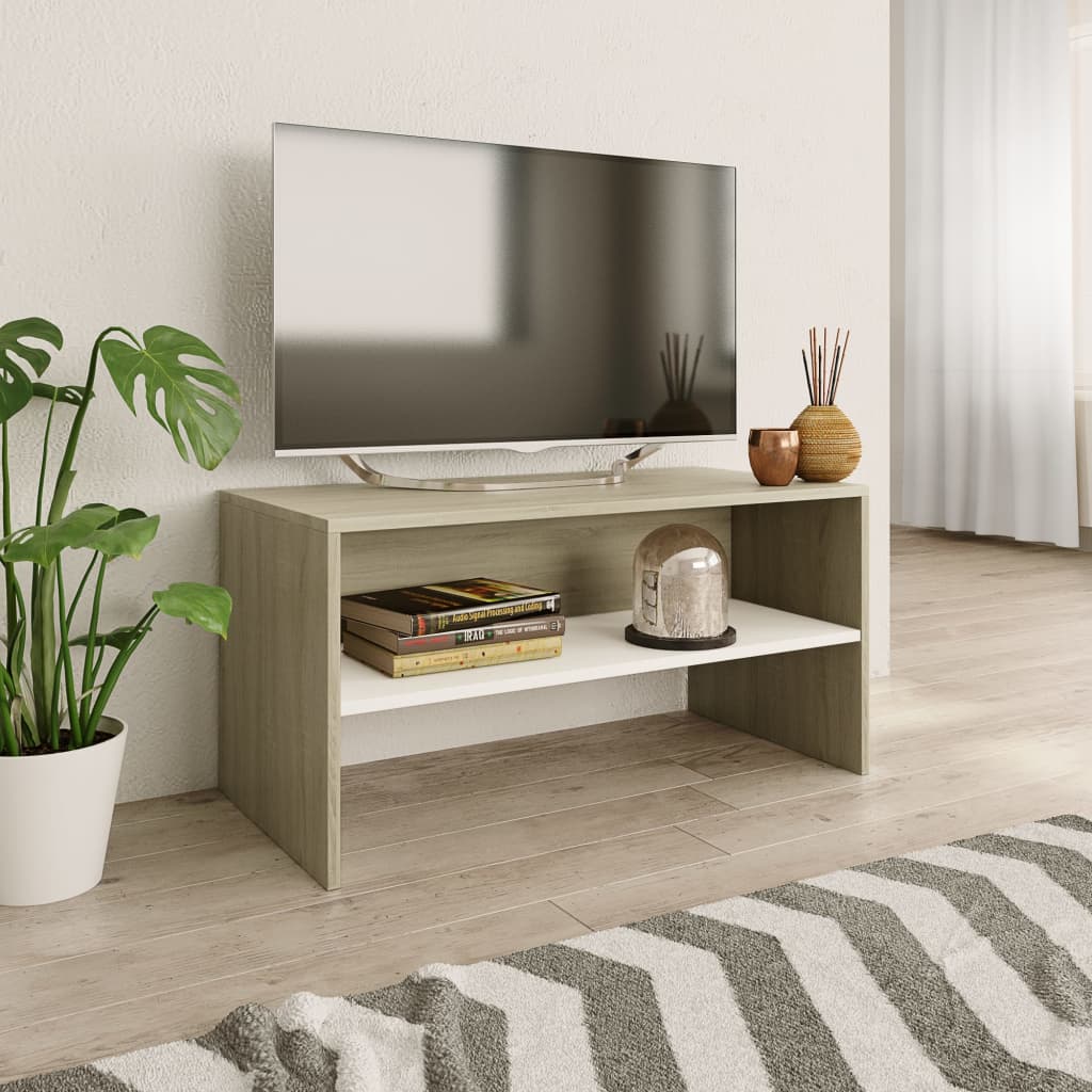 vidaXL Mueble de TV madera contrachapada blanco y roble 80x40x40 cm