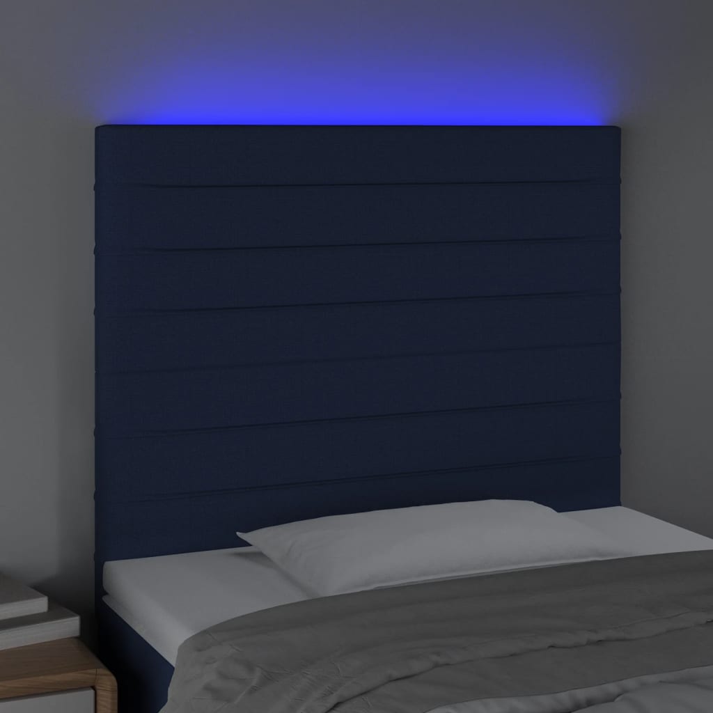 vidaXL Cabecero con luces LED tela azul 100x5x118/128 cm