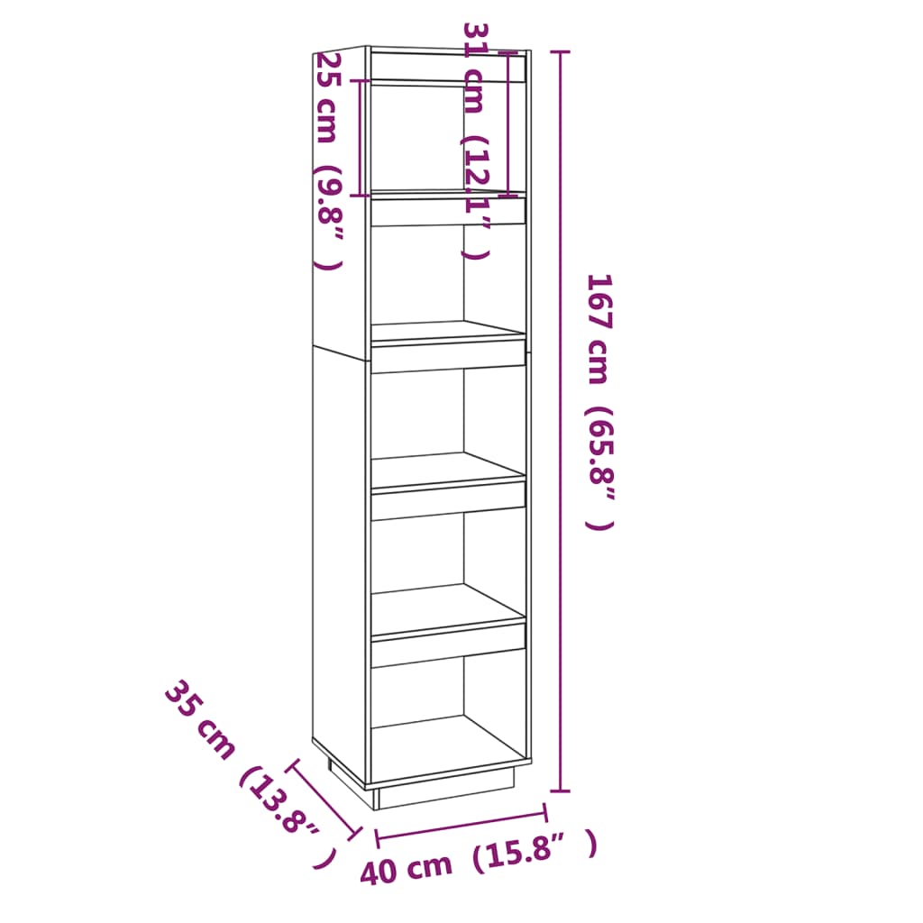 vidaXL Estantería/divisor de espacios madera maciza pino 40x35x167 cm
