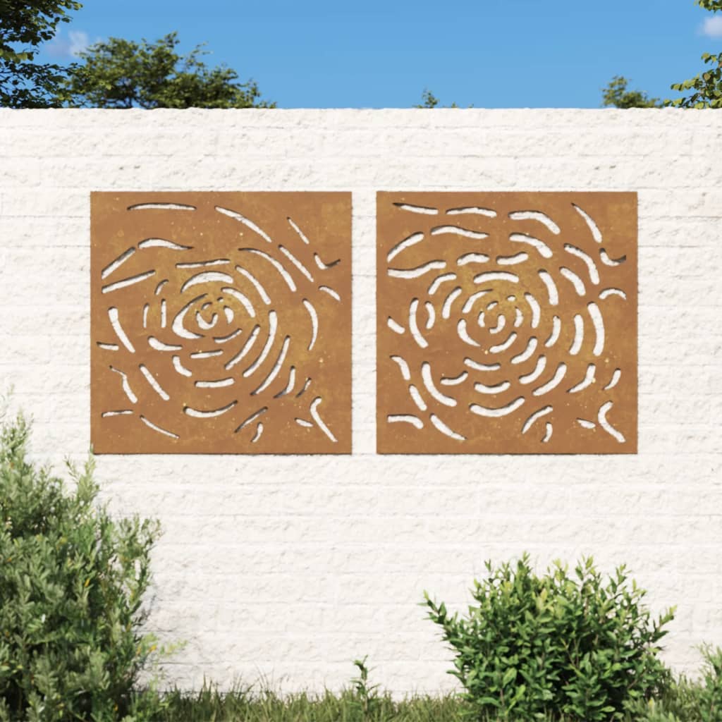 vidaXL Adorno de pared jardín 2 uds acero corten diseño rosa 55x55 cm