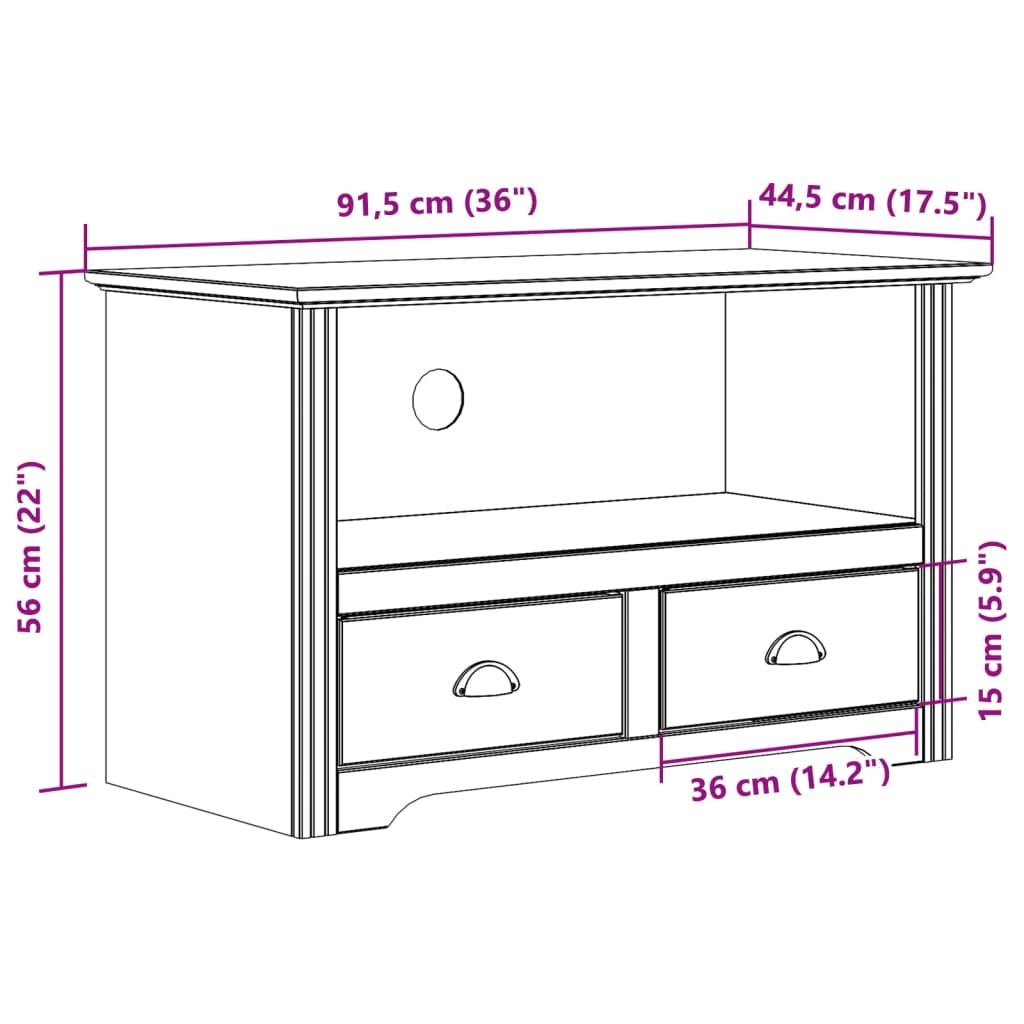 vidaXL Mueble de TV con 2 cajones BODO madera pino marrón 91x43x56 cm