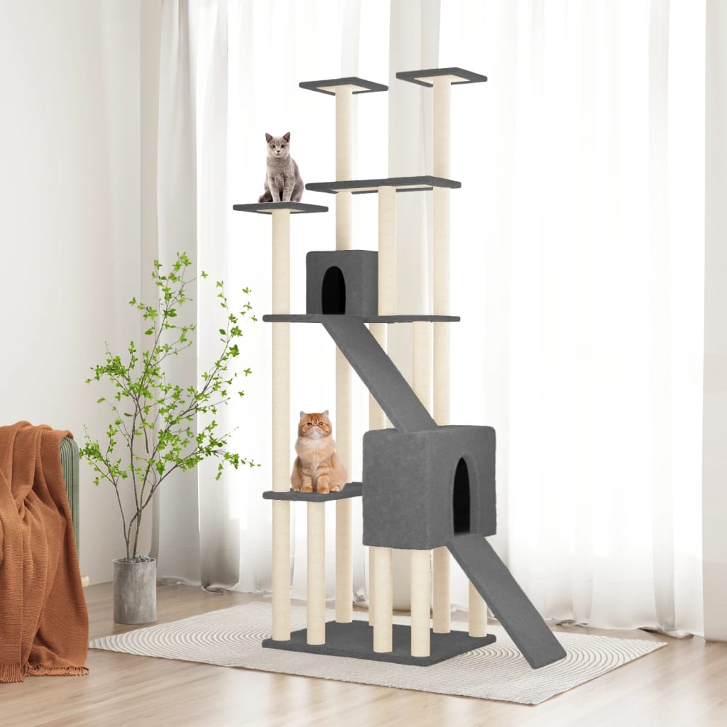 vidaXL Rascador para gatos con postes de sisal gris oscuro 190 cm
