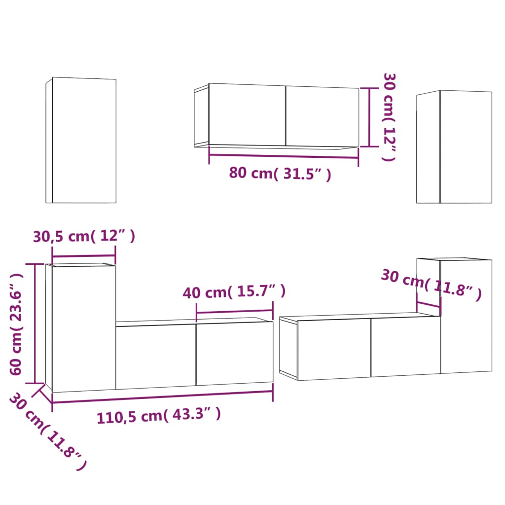 vidaXL Set de muebles de TV 7 pzas madera contrachapada gris hormigón