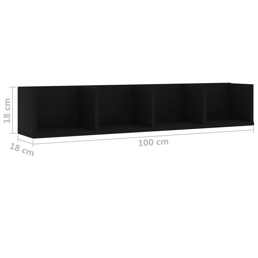 vidaXL Estante de pared para CD contrachapada negro 100x18x18 cm