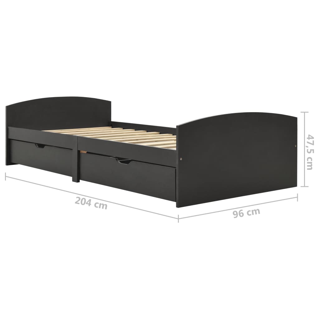 322158 vidaXL Bed Frame with 2 Drawers Grey Solid Pine Wood 90x200 cm