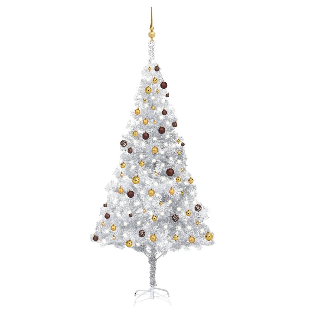 vidaXL Árbol de Navidad preiluminado con luces y bolas plateado 240 cm