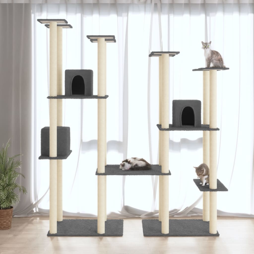vidaXL Rascador para gatos con postes de sisal gris oscuro 174 cm