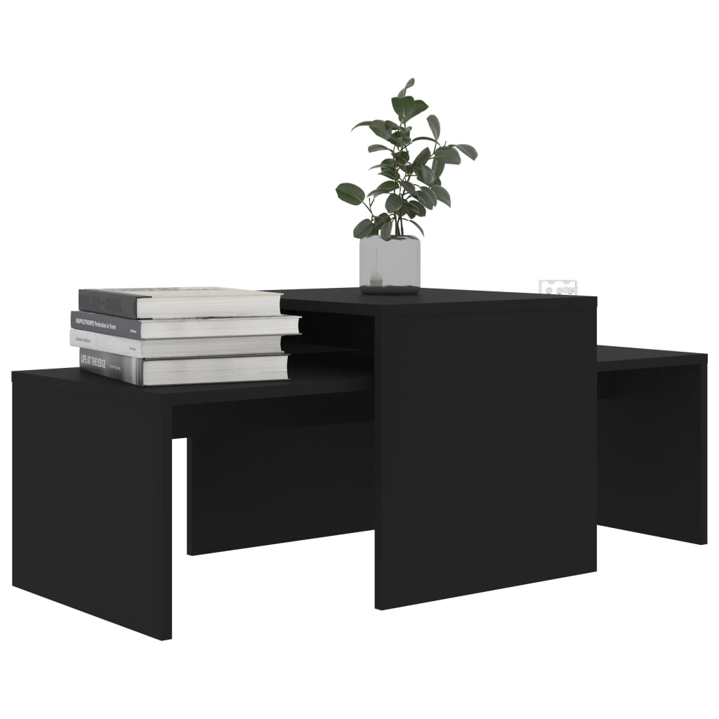 vidaXL Set de mesas de centro madera contrachapada negro 100x48x40 cm