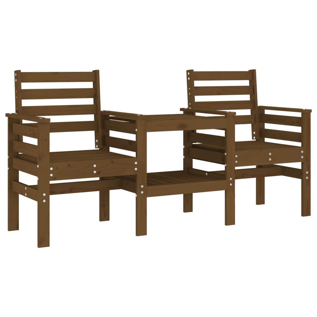vidaXL Banco jardín con mesa 2 plazas madera maciza pino marrón miel
