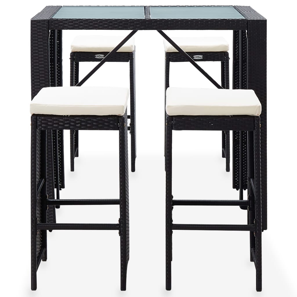 vidaXL Mesa y sillas de bar jardín 5 pzas ratán sintético vidrio negro