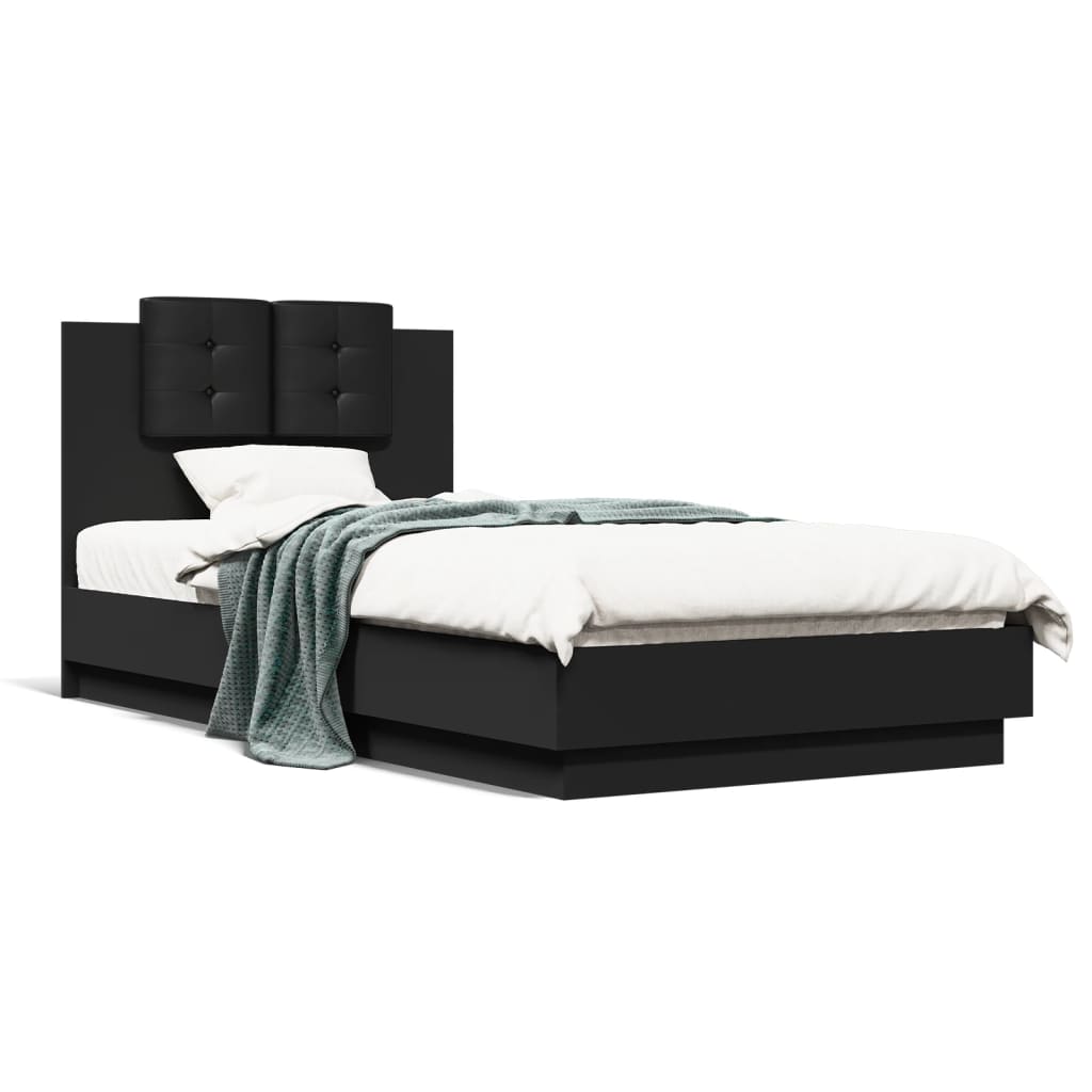 vidaXL Estructura de cama con cabecero y luces LED negro 90x190 cm