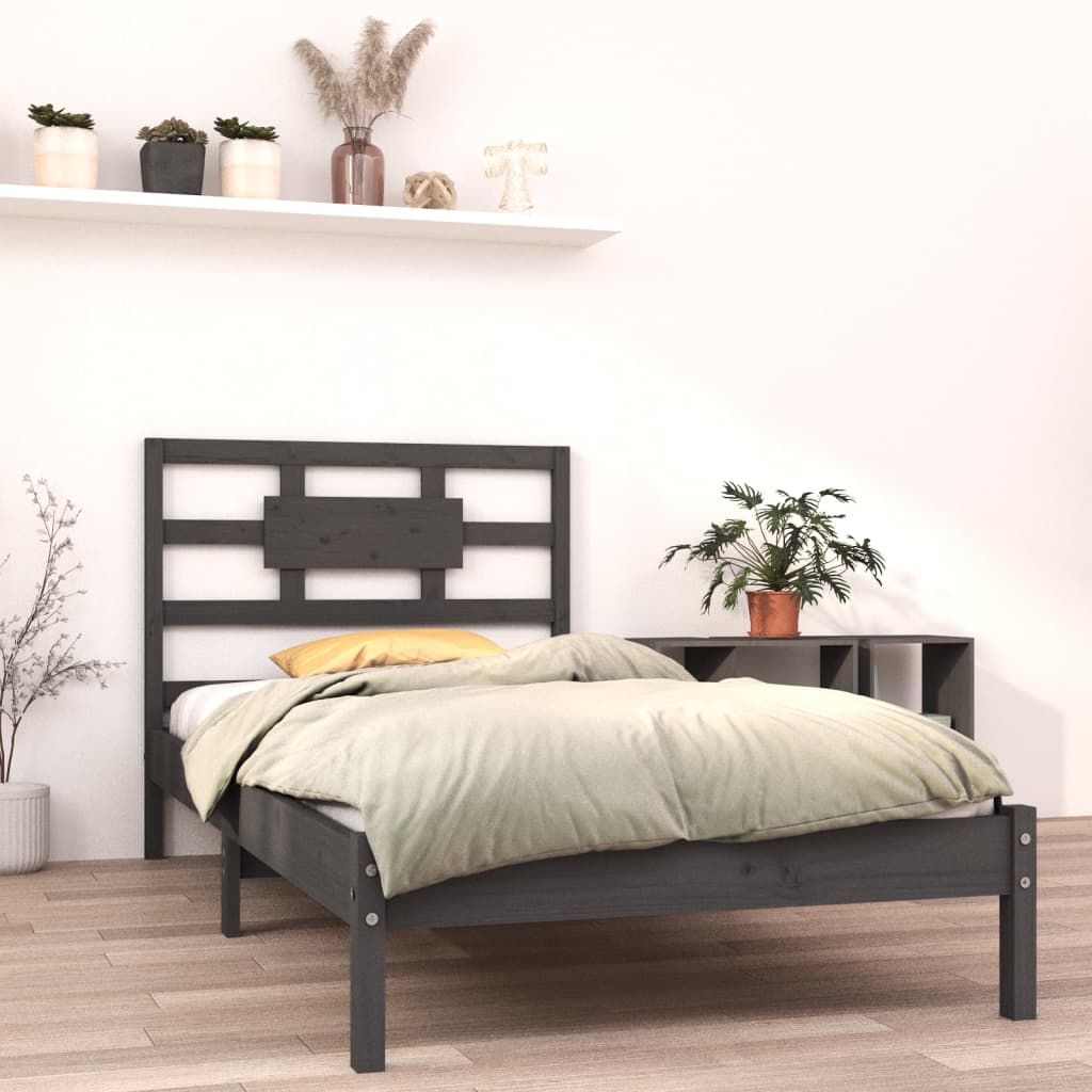 vidaXL Estructura de cama madera maciza de pino gris 90x200 cm