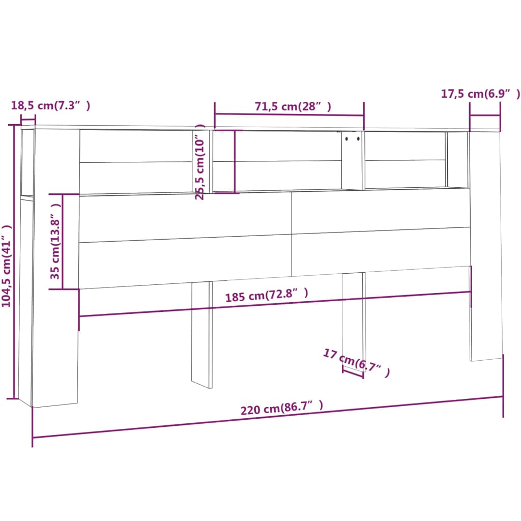 vidaXL Mueble cabecero color roble ahumado 220x18,5x104,5 cm