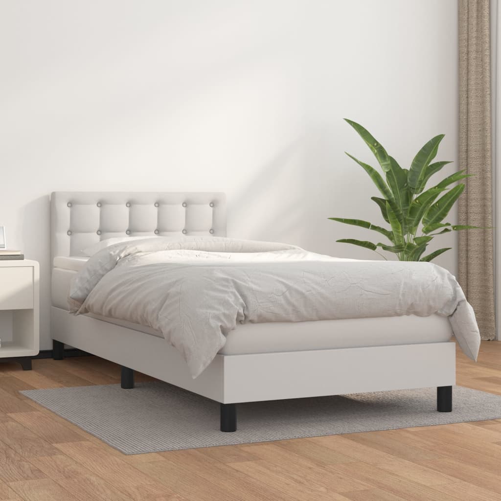 vidaXL Cama box spring con colchón cuero sintético blanco 80x200 cm