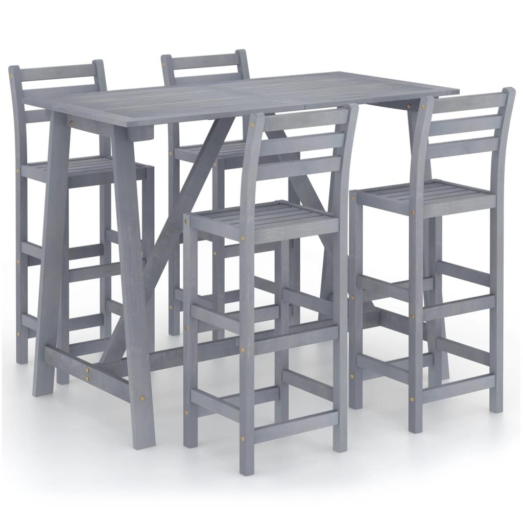 vidaXL Mesa y sillas de bar de jardín 5 pzas gris madera maciza acacia