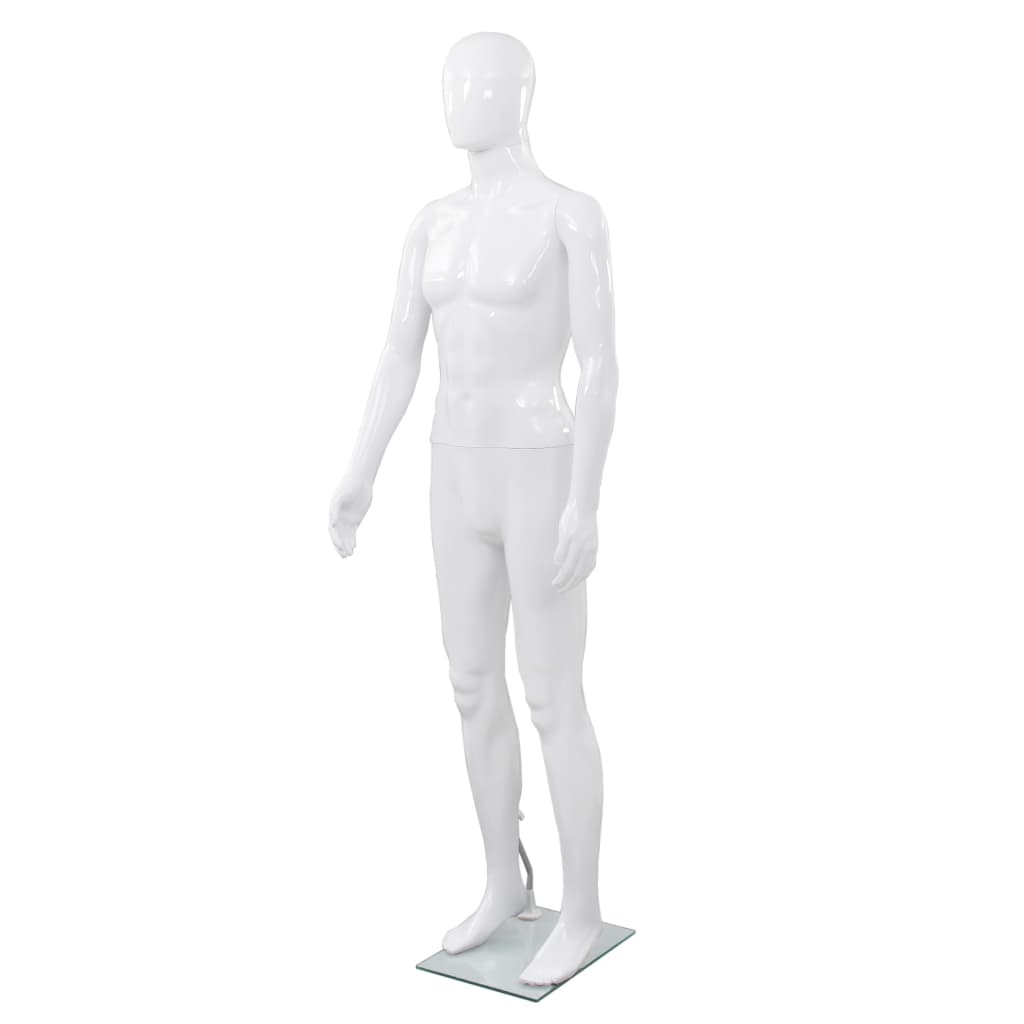 vidaXL Maniquí de hombre completo base vidrio blanco brillante 185 cm