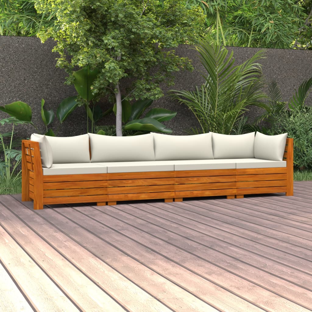 vidaXL Sofá de jardín de 4 plazas con cojines madera maciza de acacia