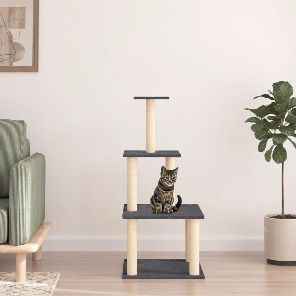 vidaXL Rascador para gatos con postes de sisal gris oscuro 111 cm