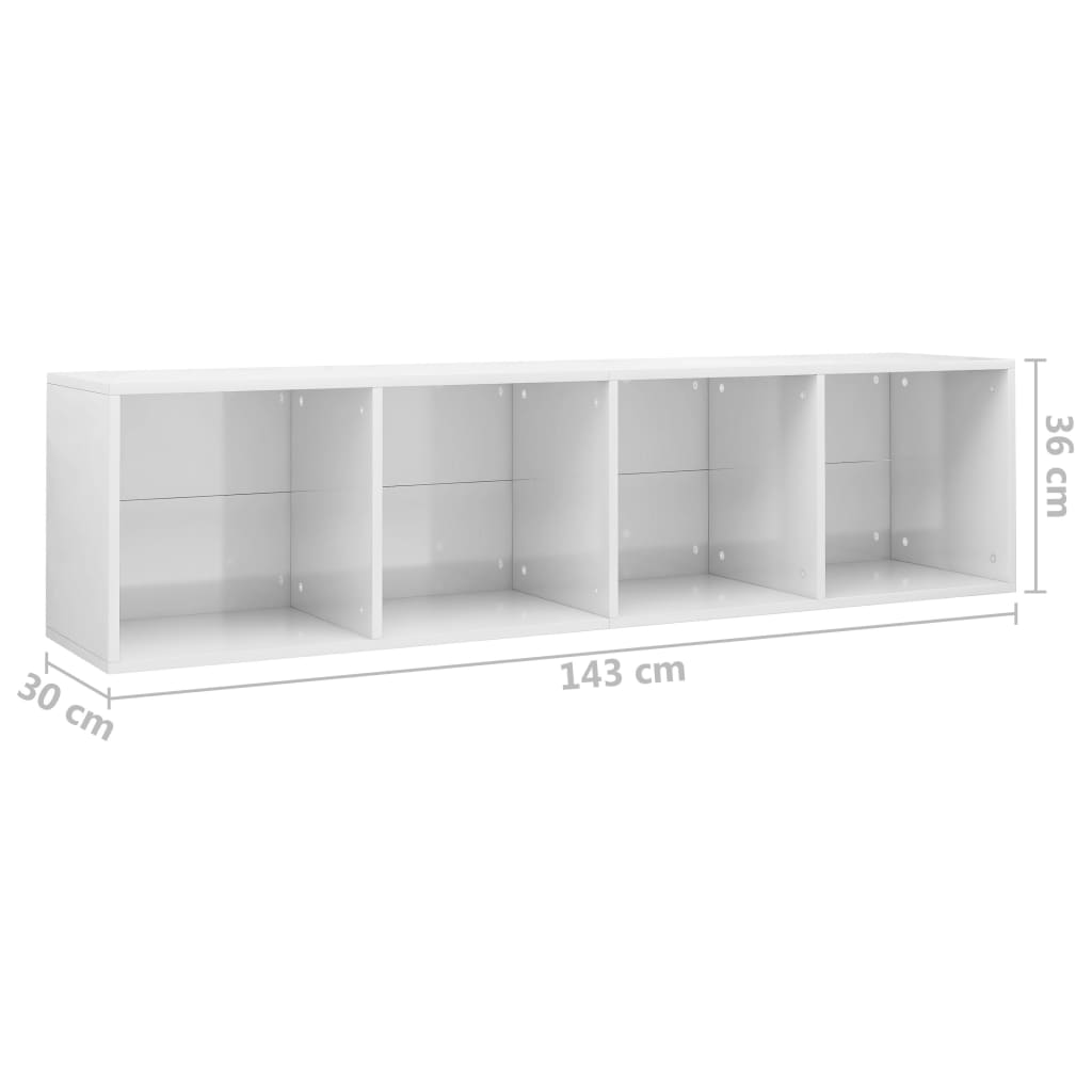 vidaXL Estantería de libros contrachapada blanco brillo 36x30x143cm