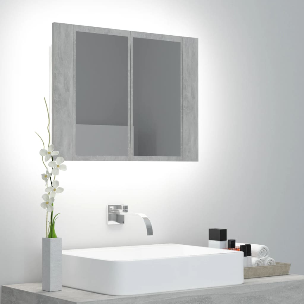 vidaXL Armario espejo baño luz LED acrílico gris hormigón 60x12x45 cm