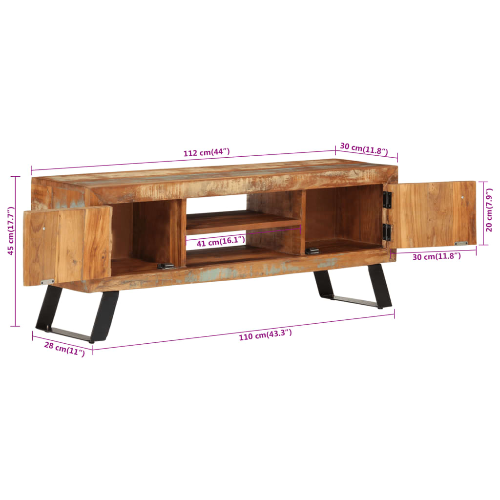 vidaXL Mueble de TV madera maciza reciclada 112x30x45 cm