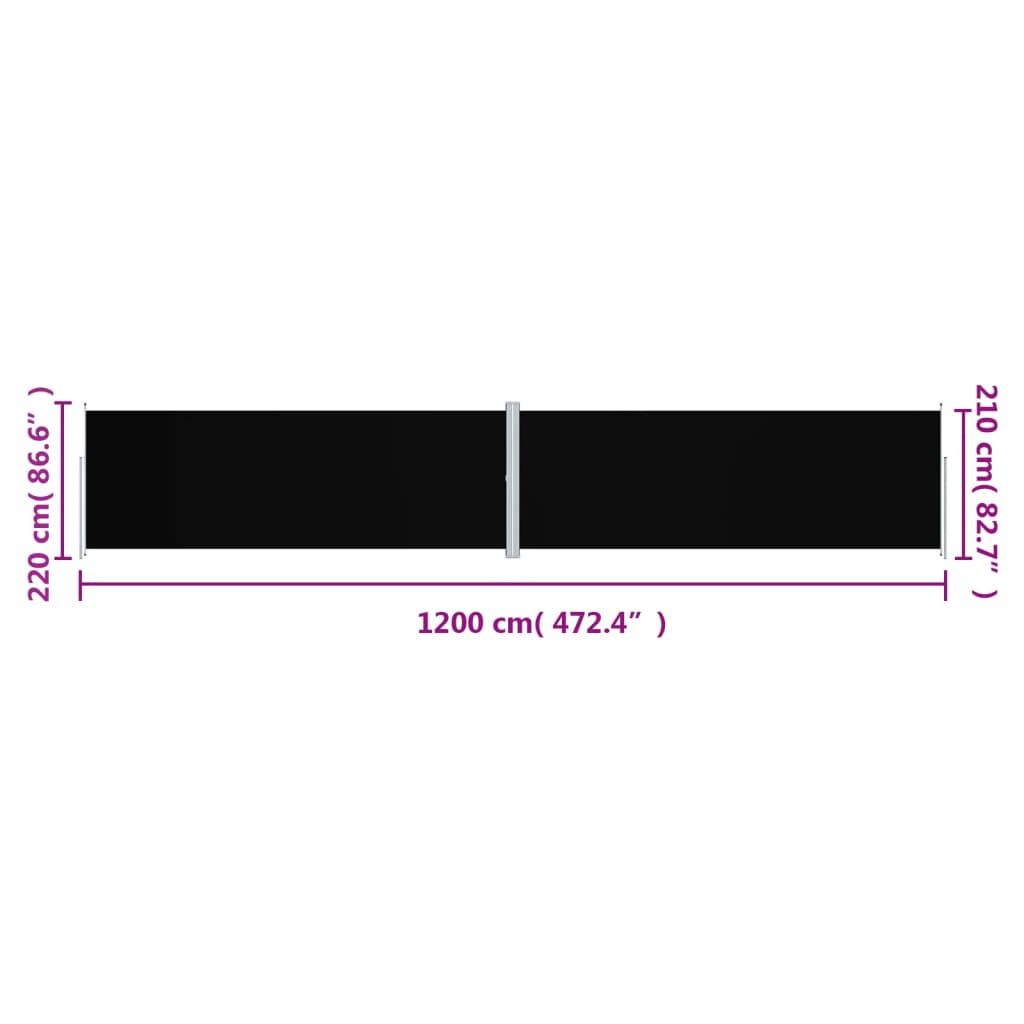 vidaXL Toldo lateral retráctil negro 220x1200 cm
