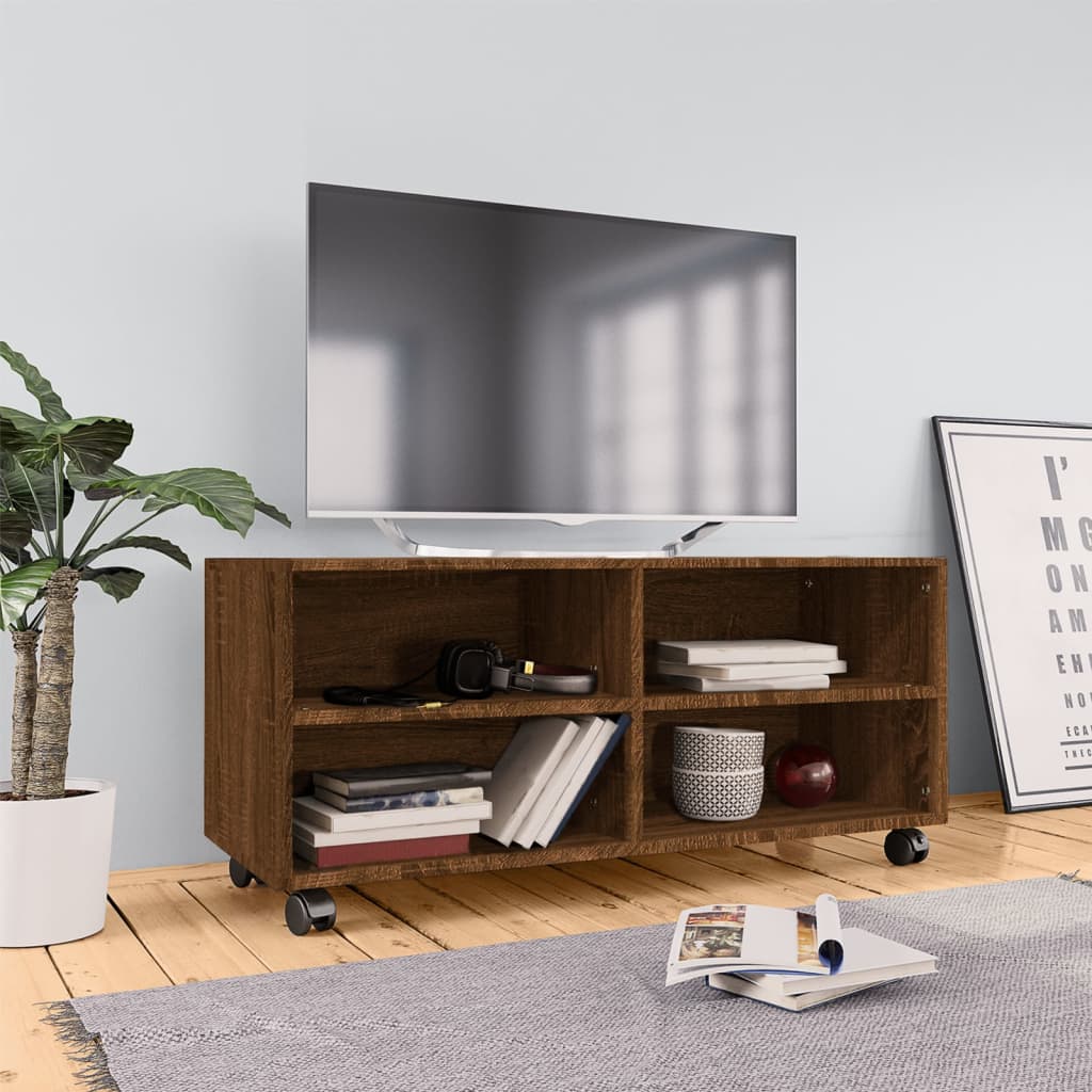 vidaXL Mueble TV ruedas madera contrachapada roble marrón 90x35x35 cm