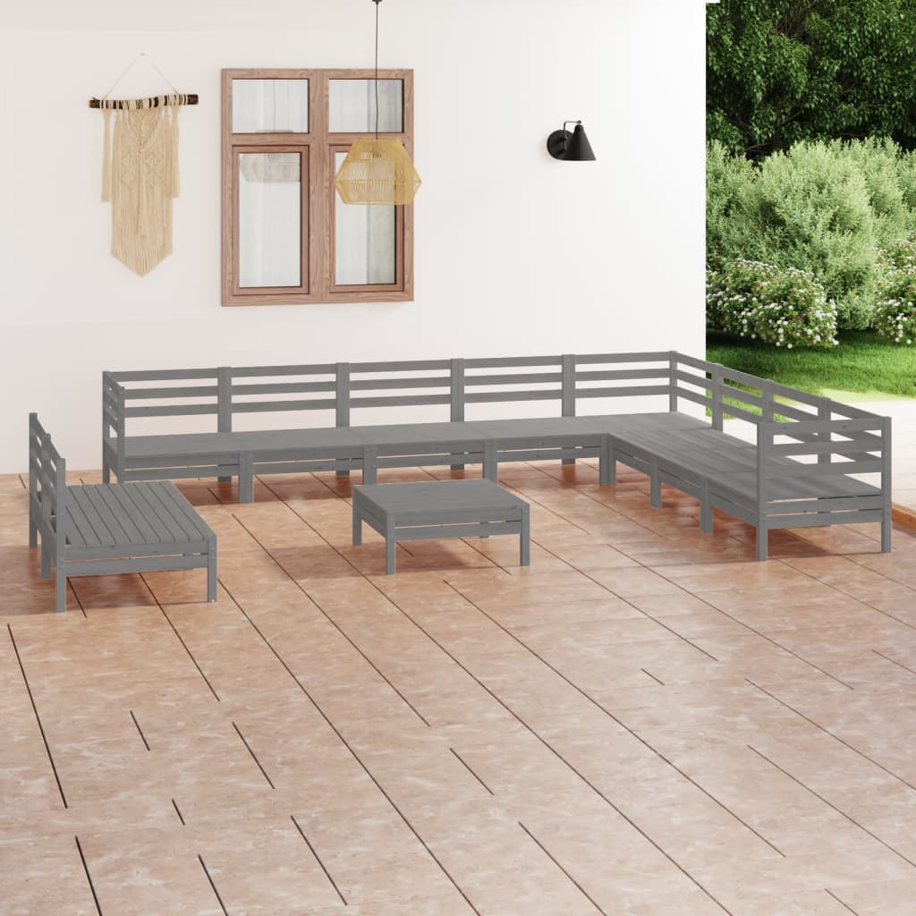 vidaXL Juego de muebles de jardín 11 piezas madera maciza de pino gris