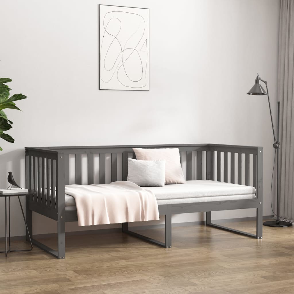 vidaXL Sofá cama de madera maciza de pino gris 100x200 cm