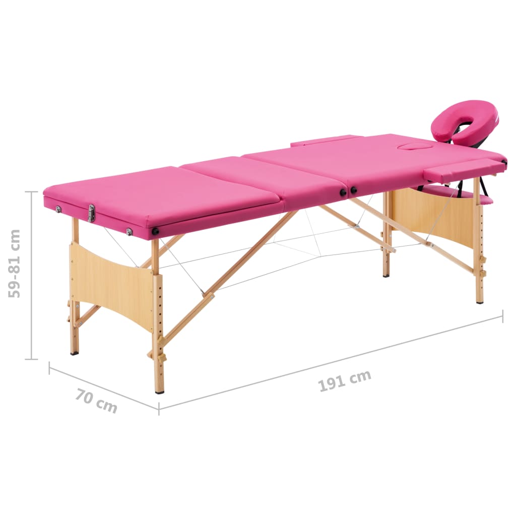vidaXL Camilla de masaje plegable 3 zonas madera rosa
