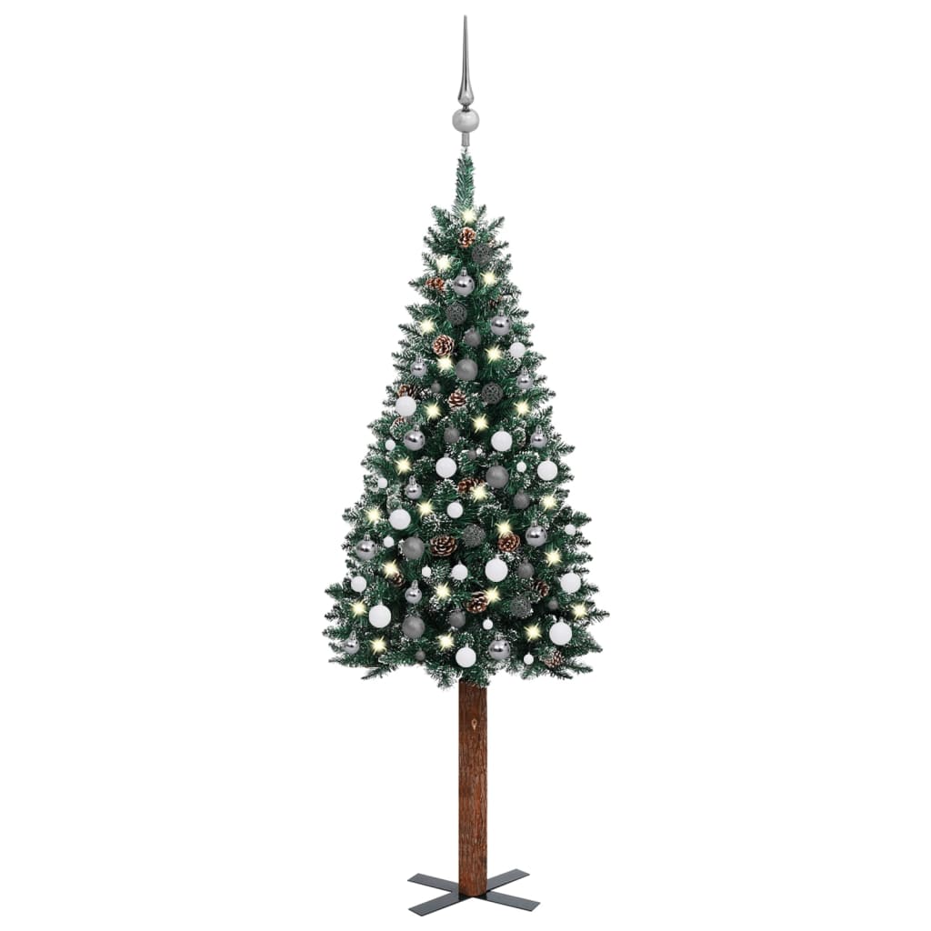 vidaXL Árbol de Navidad delgado con luces y bolas verde 180 cm