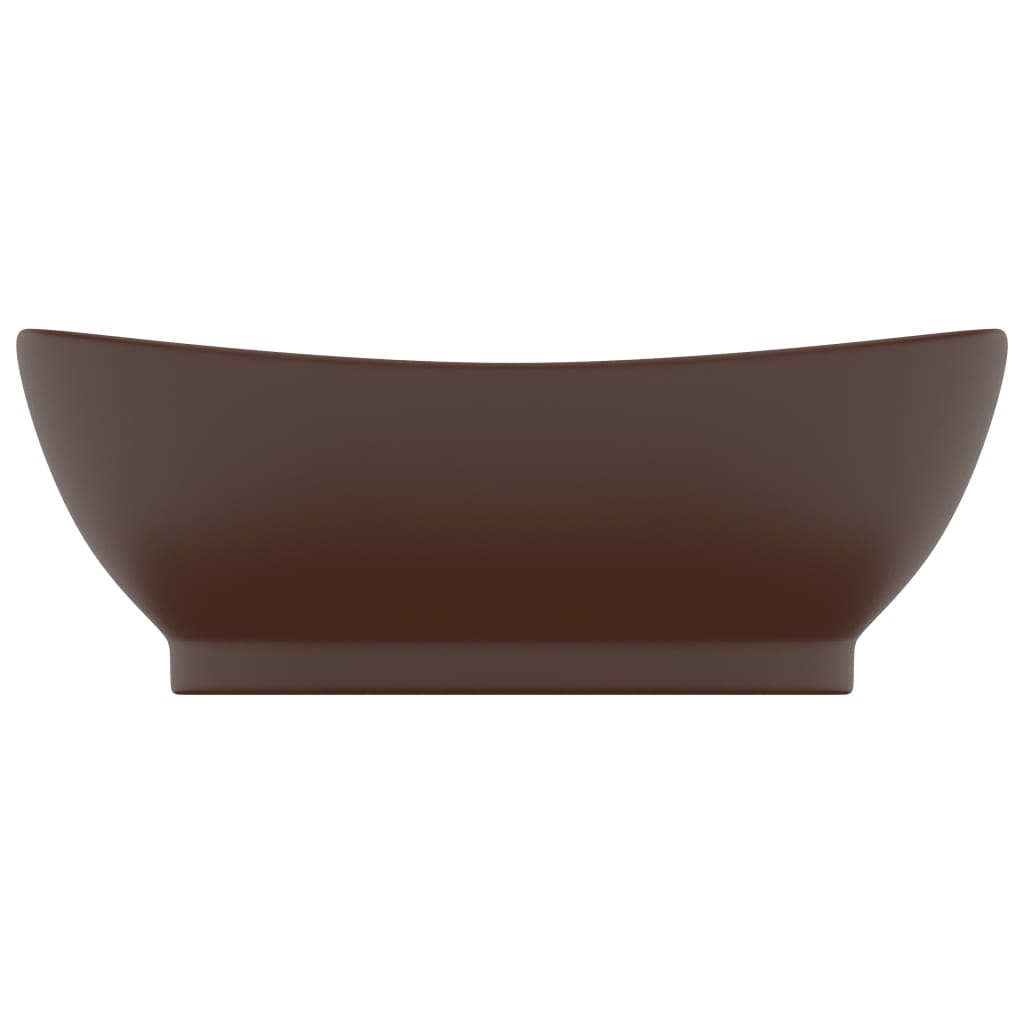 vidaXL Lavabo lujoso ovalado rebosadero cerámica marrón oscuro mate