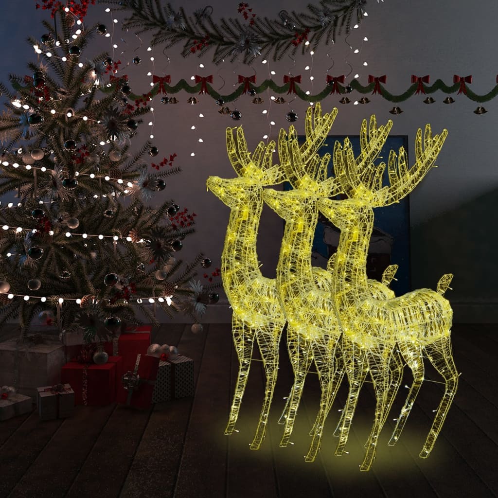 vidaXL Renos de Navidad acrílico 250 LED 3 uds blanco cálido 180 cm
