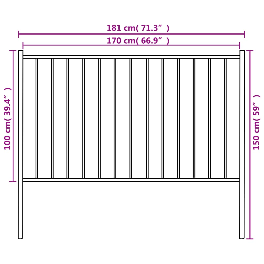 vidaXL Panel de valla y postes acero recubrimiento polvo negro 1,7x1 m