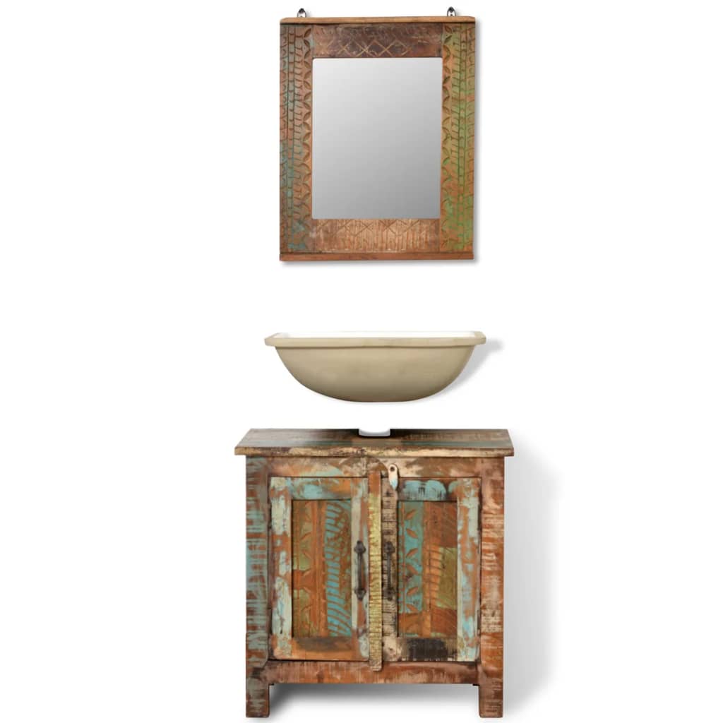 Armario tocador de baño de madera maciza reciclada con espejo