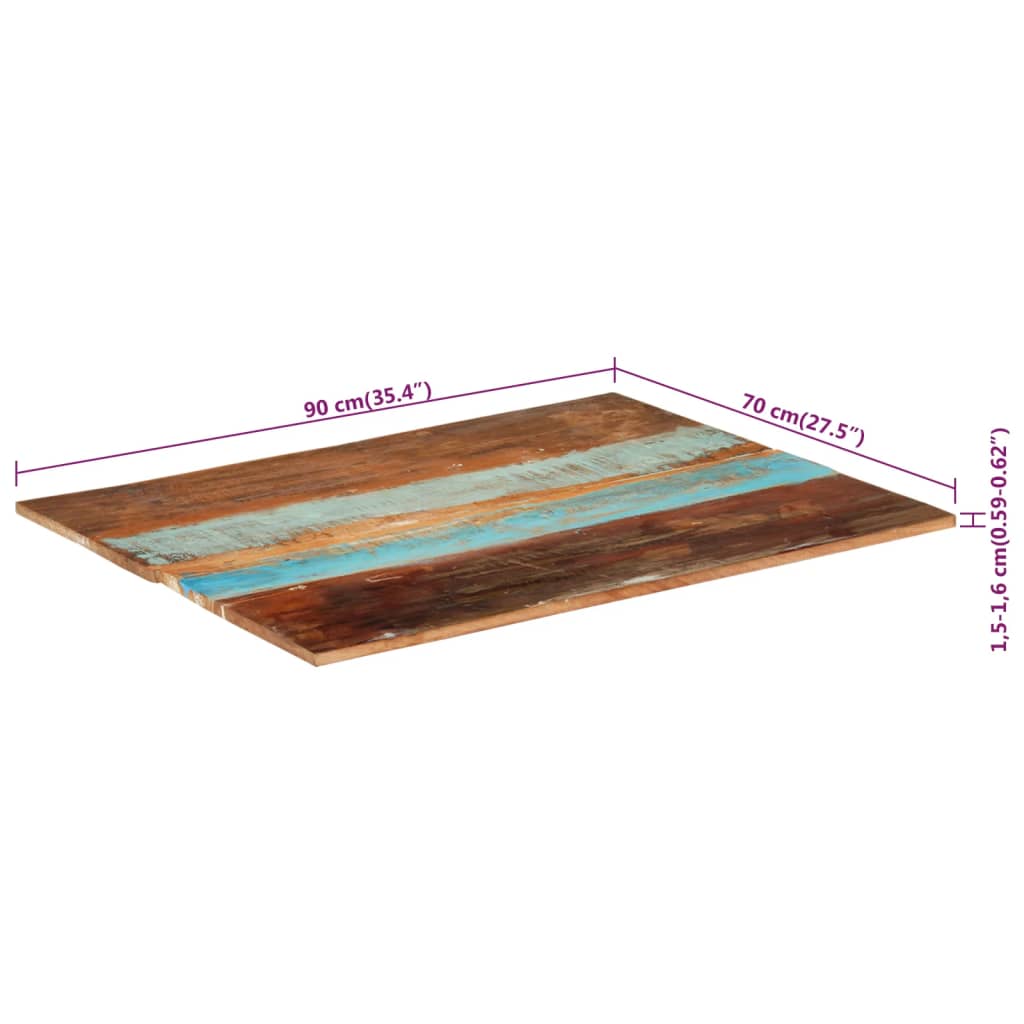 vidaXL Tablero de mesa madera maciza reciclada 90x70x(1,5-1,6) cm
