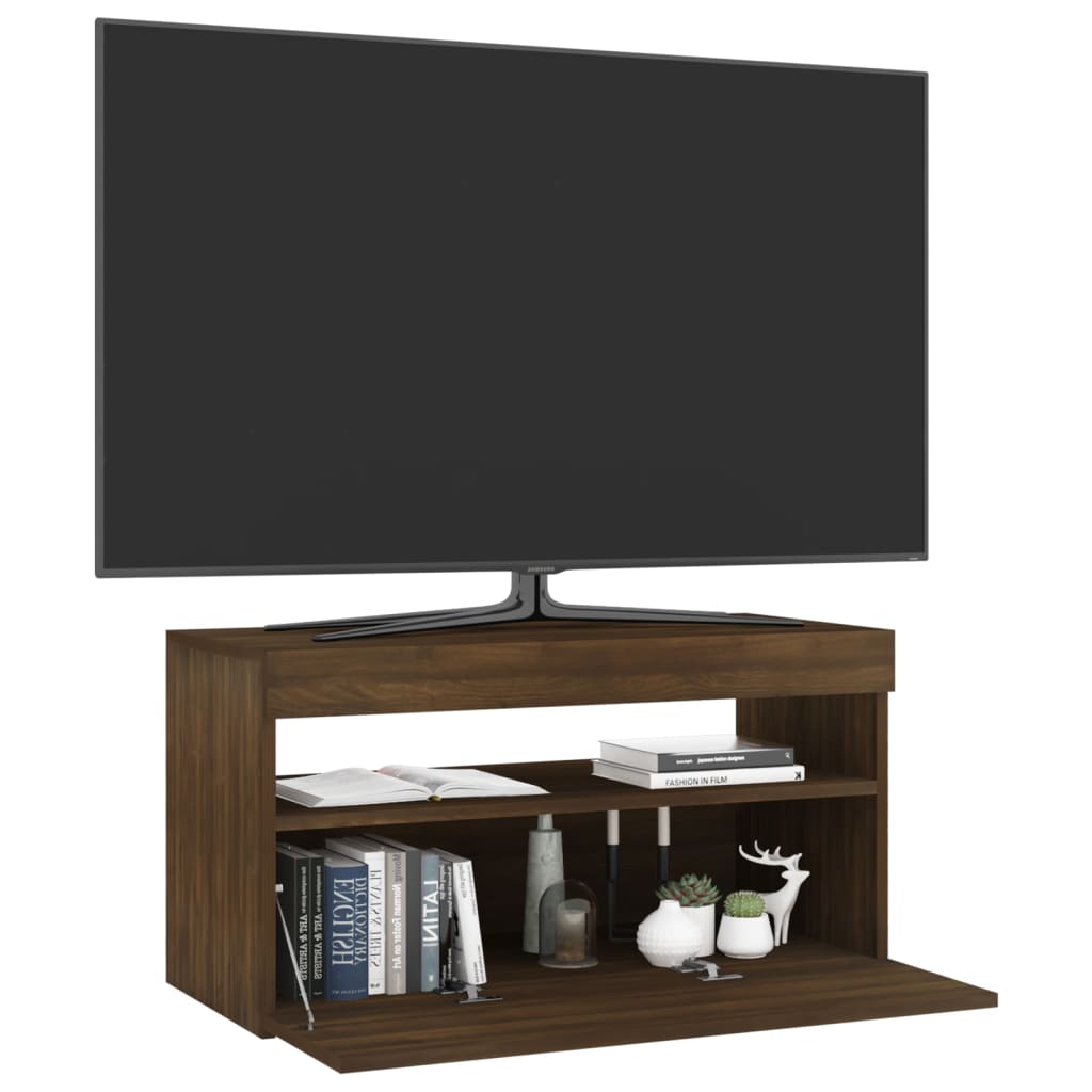 vidaXL Mueble de TV con luces LED roble marrón 75x35x40 cm