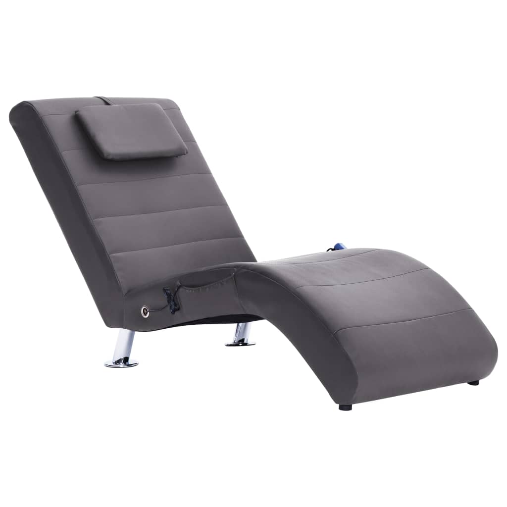 vidaXL Diván de masaje con almohada de cuero artificial gris