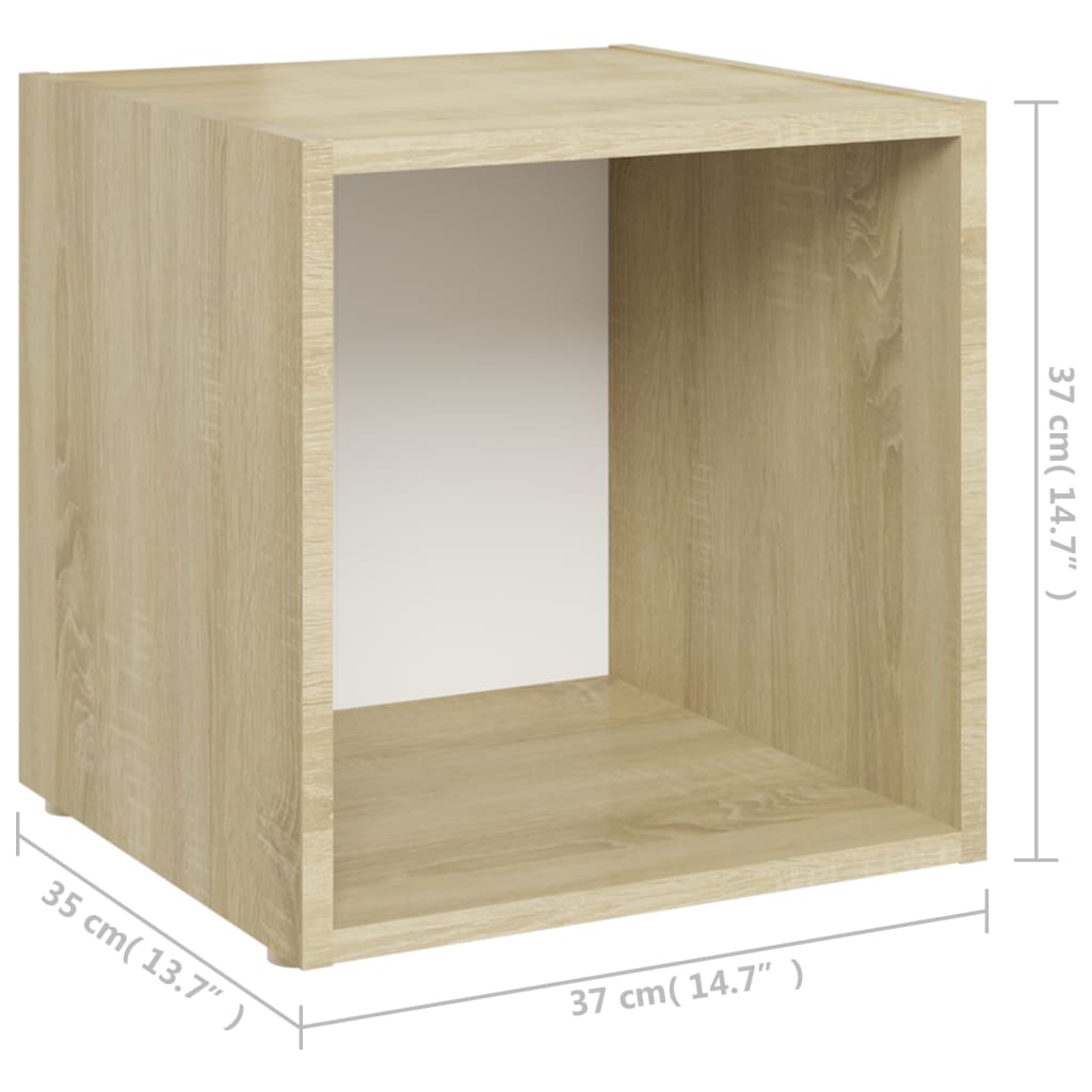 vidaXL Mueble TV madera contrachapada blanco y roble Sonoma 37x35x37cm